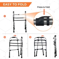 VISSCO Dura Max Walker (Aluminium) | Foldable Walking Aid | Adjustable Height | Light Weight | With Premium Grade Rubber Shoes and PVC Grip (Grey)