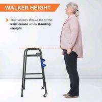 Medipedic Walker with Rotating Castor - Double Bar for Physically Challenged | Mild Steel | Foldable | Light Weight & Adjustable Height (Grey)
