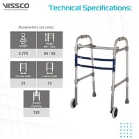 Dura Max Walker (Aluminium) With Straight Wheel for Elderly & Physically Challenged | Foldable |Light Weight & Adjustable Height (Grey)