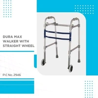 Dura Max Walker (Aluminium) With Straight Wheel for Elderly & Physically Challenged | Foldable |Light Weight & Adjustable Height (Grey)
