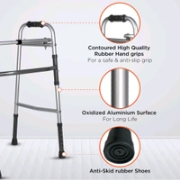 Dura Lite Walker (Aluminium) | Foldable Walking Aid | Adjustable Height | Light Weight | With Premium Grade Rubber Shoes and PVC Grip (Grey)