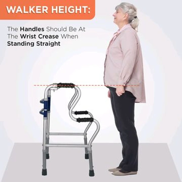 Dura Step Walker (Aluminium) | Foldable Walking Aid | Adjustable Height | Light Weight | With Premium Grade Rubber Shoes and PVC Grip (Grey)