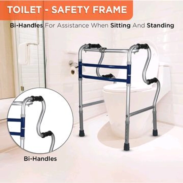 Dura Step Walker (Aluminium) | Foldable Walking Aid | Adjustable Height | Light Weight | With Premium Grade Rubber Shoes and PVC Grip (Grey)