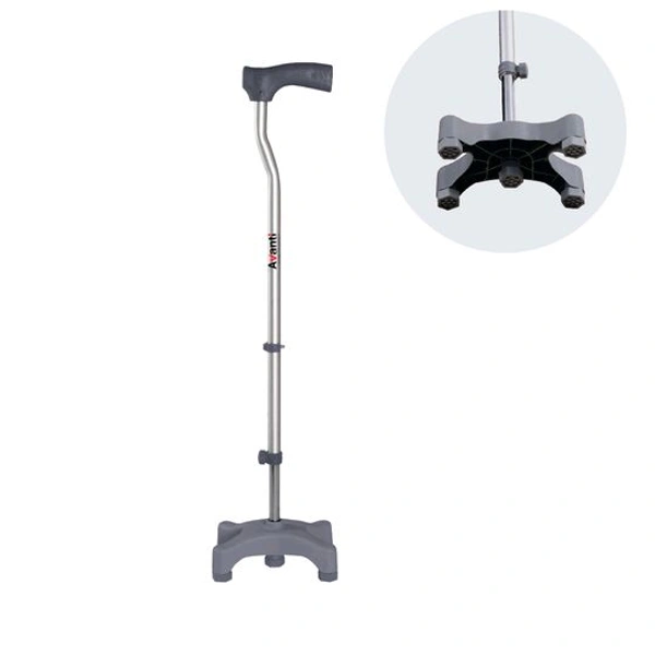 VISSCO Avanti L Shape Quadripod Stick | Walking Stick with Adjustable Height | Light Weight | 4 Legged Base (Grey)