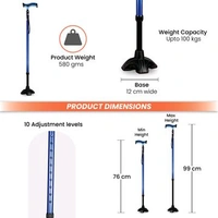 Avanti Plus - T Shape Aluminum Stick | Lightweight Walking Stick | Adjustable Height |Wide Base for Balance