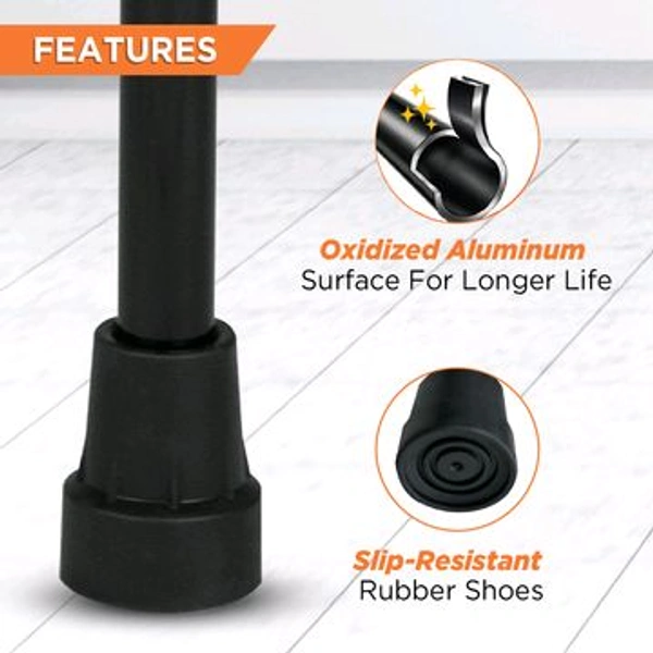 Avanti T Shape Aluminum Walking Stick|Light Weight & Height Adjustable Walking Aid|For Elderly & those Physically Challenged | Durable Soft Rubber Shoes for Grip - Universal