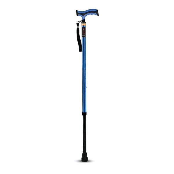 Avanti Plus - T Shape Aluminum Single Stick | Lightweight Walking Stick | Adjustable Height | Big Shoe for Better Grip