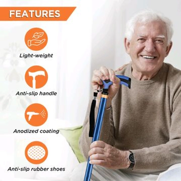 Avanti Plus - T Shape Aluminum Single Stick | Lightweight Walking Stick | Adjustable Height | Big Shoe for Better Grip