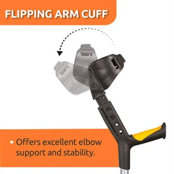 VISSCO Astra Plus Crutch with Height Adjustable Elbow Support & Movable Arm Cuff, Light Weight- Single Piece