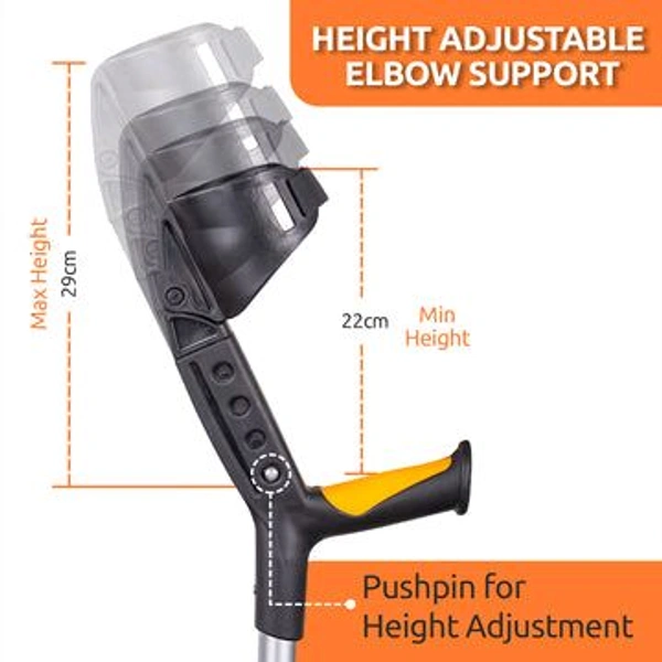 VISSCO Astra Plus Crutch with Height Adjustable Elbow Support & Movable Arm Cuff, Light Weight- Single Piece