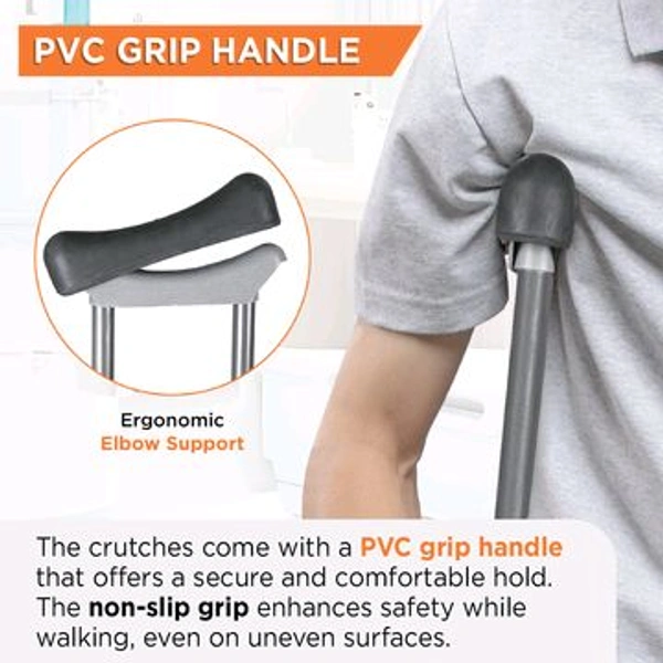 Astra Under Arm Crutches | Adjustable Elbow Support & Height | Light Weight | PVC grip Handle - Xtra Large
