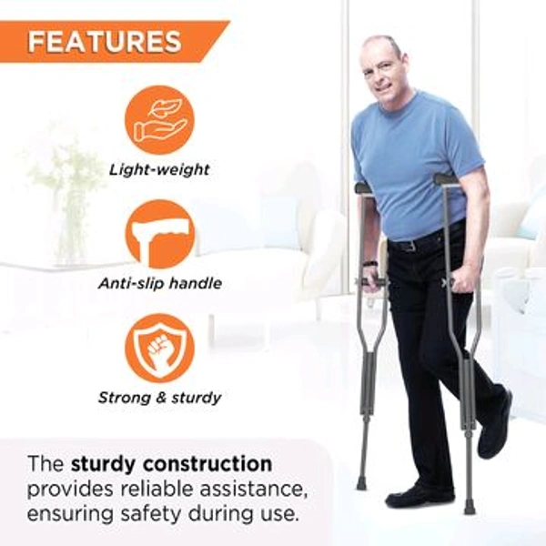 Astra Under Arm Crutches | Adjustable Elbow Support & Height | Light Weight | PVC grip Handle - Xtra Large