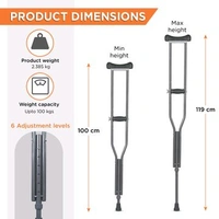 Astra Under Arm Crutches | Adjustable Elbow Support & Height | Light Weight | PVC grip Handle - Xtra Large