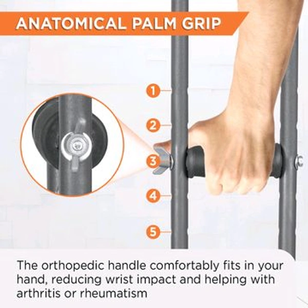 Astra Under Arm Crutches | Adjustable Elbow Support & Height | Light Weight | PVC grip Handle - Xtra Large