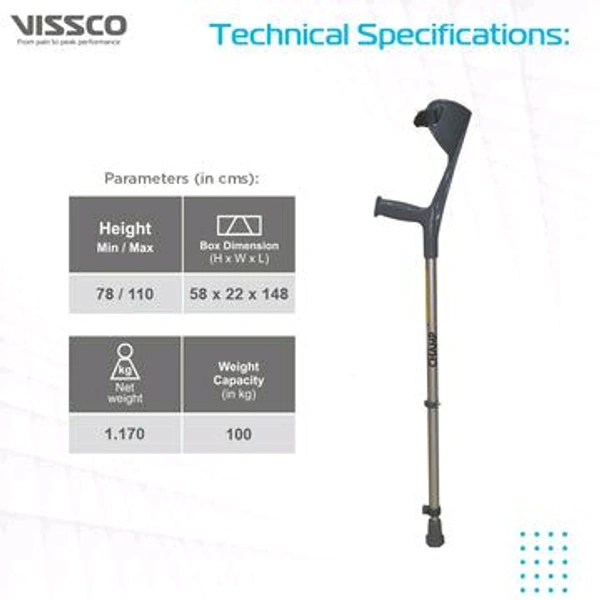 VISSCO Champ Max Elbow Crutch (Fixed Handle) for Physically Challenged | Light Weight & Adjustable Height