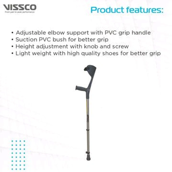 VISSCO Champ Max Elbow Crutch (Fixed Handle) for Physically Challenged | Light Weight & Adjustable Height