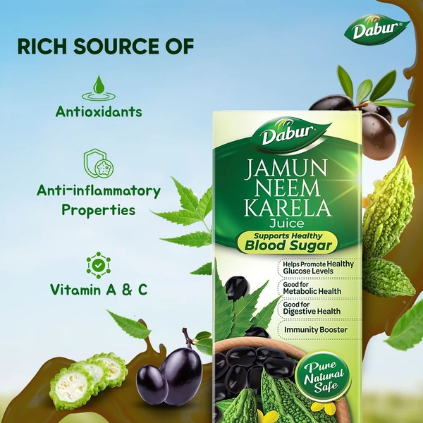 Dabur Jamun Neem Karela Juice| Control Blood Sugar & Bad Cholesterol | Diabetic Care - 1 Ltr