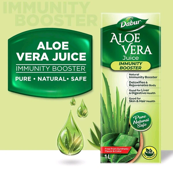Dabur Aloe Vera Juice | For Immunity, Detoxification, Digestion, Skin & Hair - 1ltr.