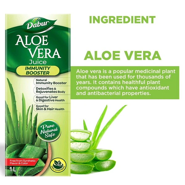 Dabur Aloe Vera Juice | For Immunity, Detoxification, Digestion, Skin & Hair - 1ltr.