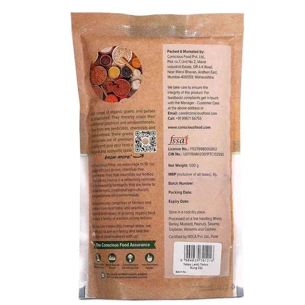 Conscious Food Yellow Lentil / Moong Dal (500G)