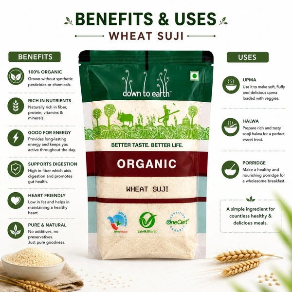 Down To Earth Organic Wheat Suji 500 g