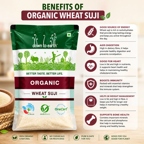 Down To Earth Organic Wheat Suji 500 g