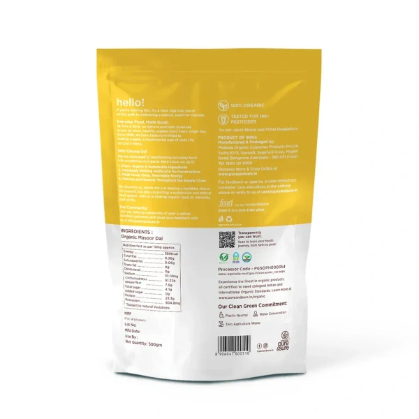 Pure N Sure Organic Masoor Dal 500GMS