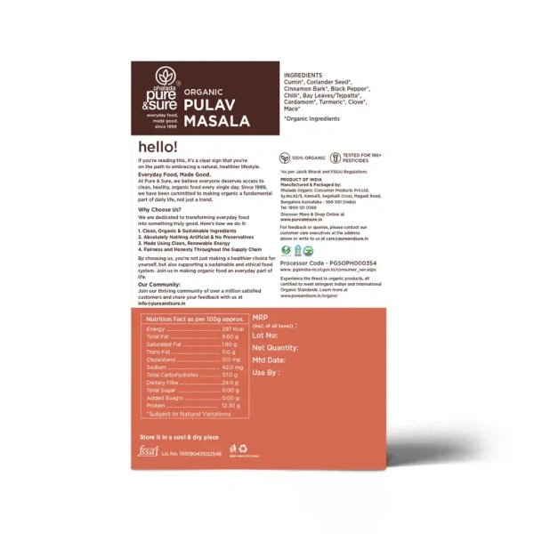 Pure N Sure Organic Pulav Masala-100Gms
