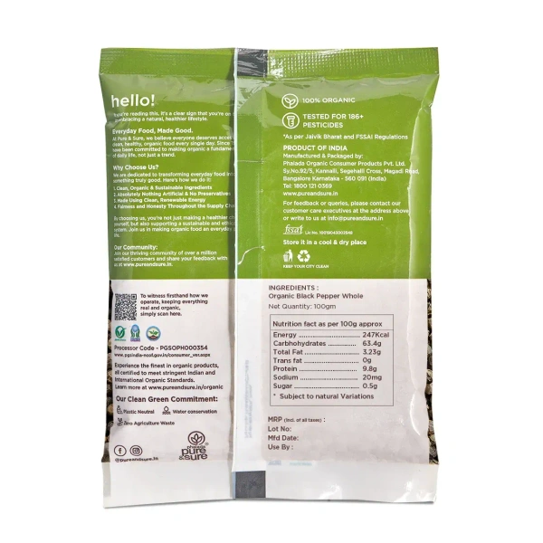 Pure N Sure Organic Black Pepper Whole 100GMS