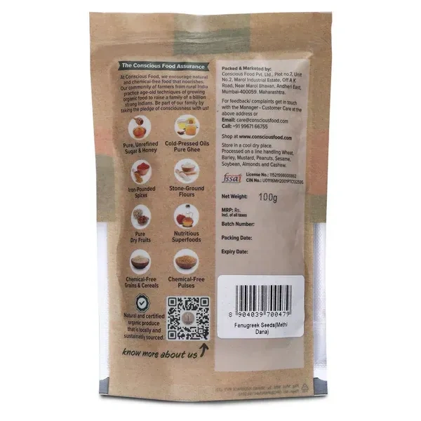 Conscious Food Fenugreek Seeds / Methi Dana (100G)