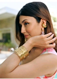 Silver Zirconia Studded Gold Open Free-Size Adjustable Hand Cuff Bracelet