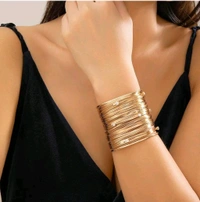 Silver Zirconia Studded Gold Open Free-Size Adjustable Hand Cuff Bracelet