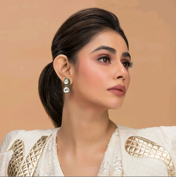 Elevate Your Style Parrot Green And White Pearl Earrings