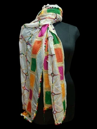 Elegant Womens Phulkari Embroidered with Mirror Work Dupptta - White, 2