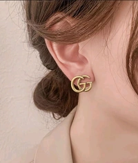 Gold plated twin G alphabet stud earrings