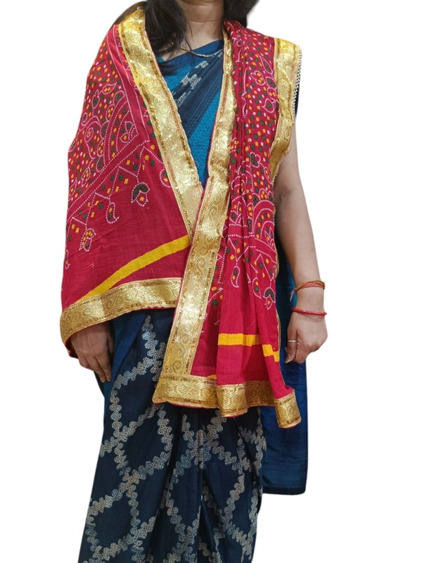 Ethnic Pure Cotton Four Side Lace Bandhani Chunri For Pooja And Wedding - Red