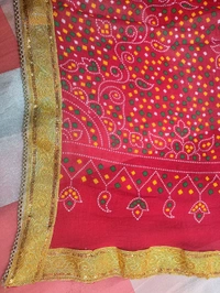 Ethnic Pure Cotton Four Side Lace Bandhani Chunri For Pooja And Wedding - Red