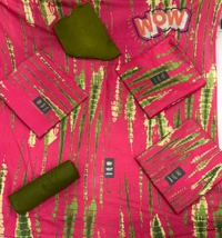 Elegant Celebrity Collection Cotton Cambric Batik Printed Unstitched 3pics Suit Set - Rose, Free Size