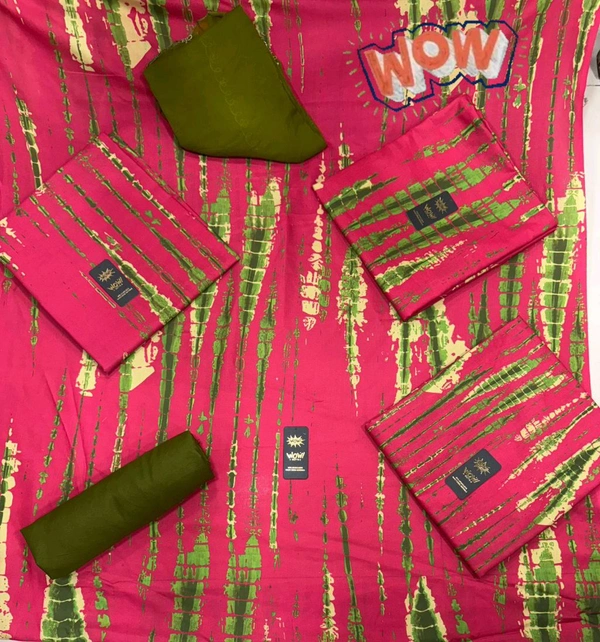 Elegant Celebrity Collection Cotton Cambric Batik Printed Unstitched 3pics Suit Set - Rose, Free Size