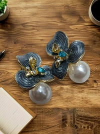 Enamel Flower Pearl Earring Drop