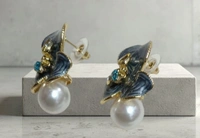 Enamel Flower Pearl Earring Drop