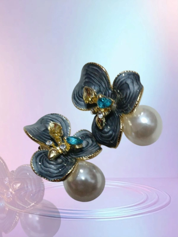 Enamel Flower Pearl Earring Drop