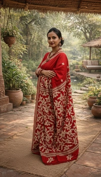 SKU1393 : Blended Bangalore Silk with Handcrafted Kantha Stitch - Dry Wash, Yes