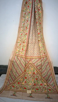 SKU0274 : Pure  Cotton Saree – Handwoven, Lightweight & Breathable Fabric  | Dhonekhali | Calcutta Cotton   - Cream Colour, Floral, Dry Clean Only, Yes