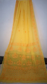SKU0273 : Elegant Resham Kota Saree – Handcrafted Bengal Heritage | Gujrati Work - Yellow, Buti / Booti, Dry Wash Only, No