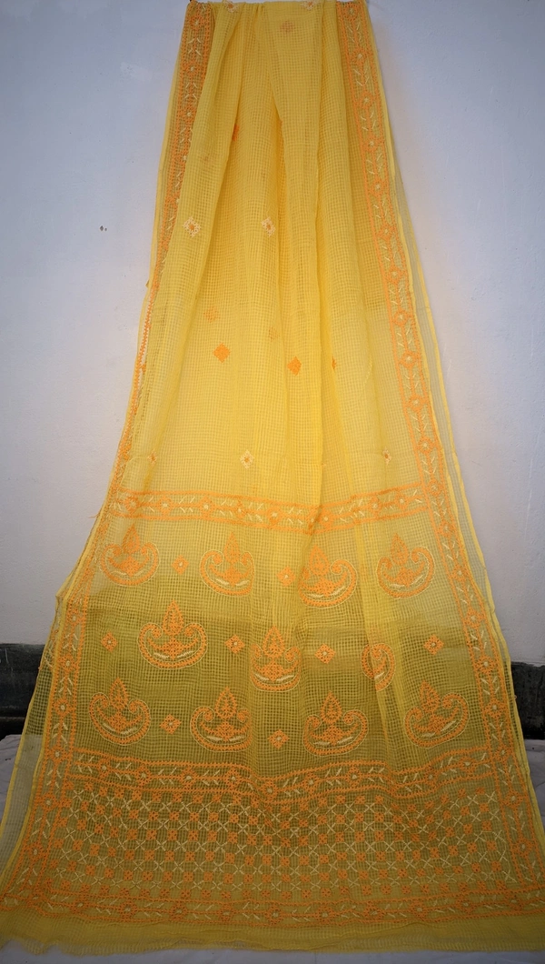 SKU0273 : Elegant Resham Kota Saree – Handcrafted Bengal Heritage | Gujrati Work - Yellow, Buti / Booti, Dry Wash Only, No