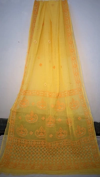 SKU0273 : Elegant Resham Kota Saree – Handcrafted Bengal Heritage | Gujrati Work - Yellow, Buti / Booti, Dry Wash Only, No