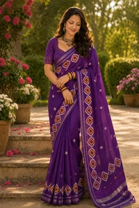 SKU1460 : Khadi Cotton Saree with Gujrati Work - Dry Wash, Yes