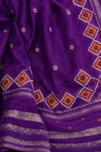 SKU1460 : Khadi Cotton Saree with Gujrati Work - Dry Wash, Yes