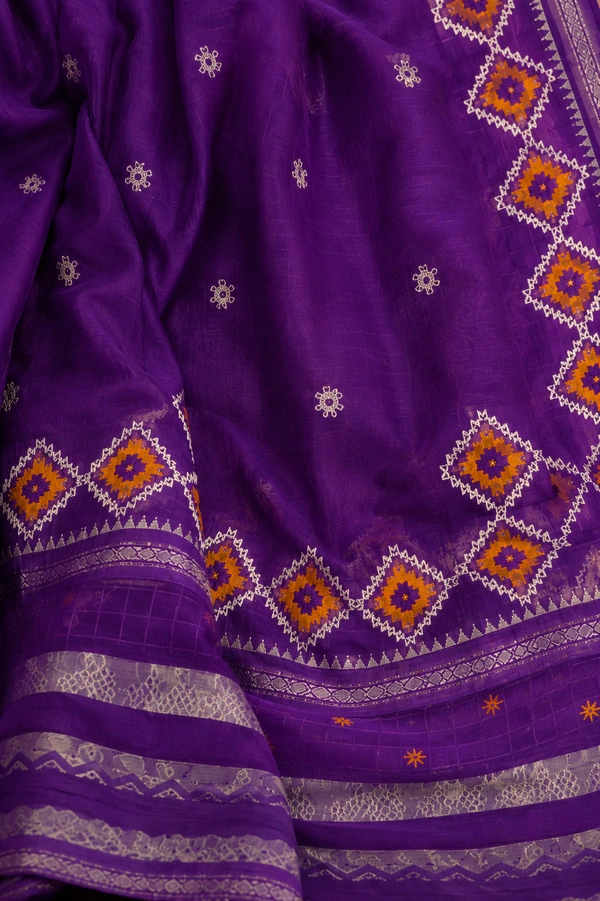 SKU1460 : Khadi Cotton Saree with Gujrati Work - Dry Wash, Yes